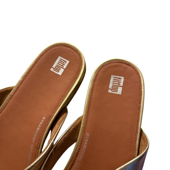 Fitflop Womens Gold metallic Leather Flip Flops Size 10 NWOT - Picture 4 of 6